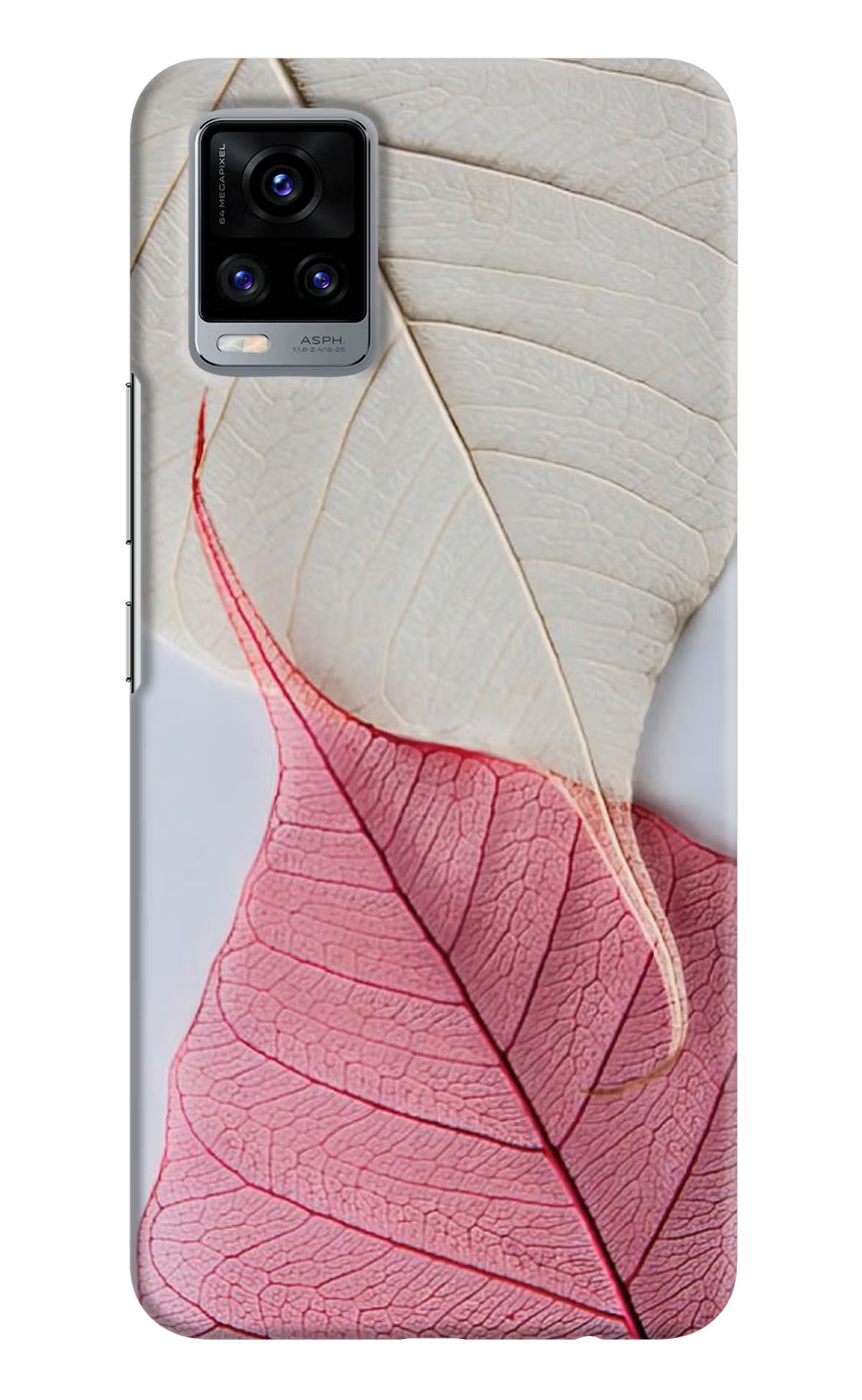 White Pink Leaf Vivo V20 Hard Case Back Cover by Casekaro