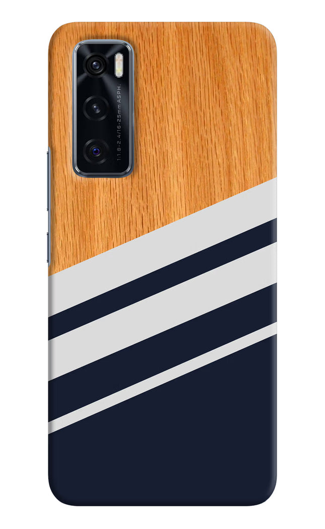 Blue and white wooden Vivo V20 SE Hard Case Back Cover by Casekaro