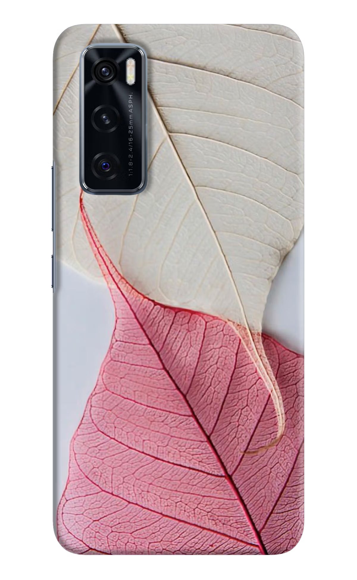White Pink Leaf Vivo V20 SE Hard Case Back Cover by Casekaro