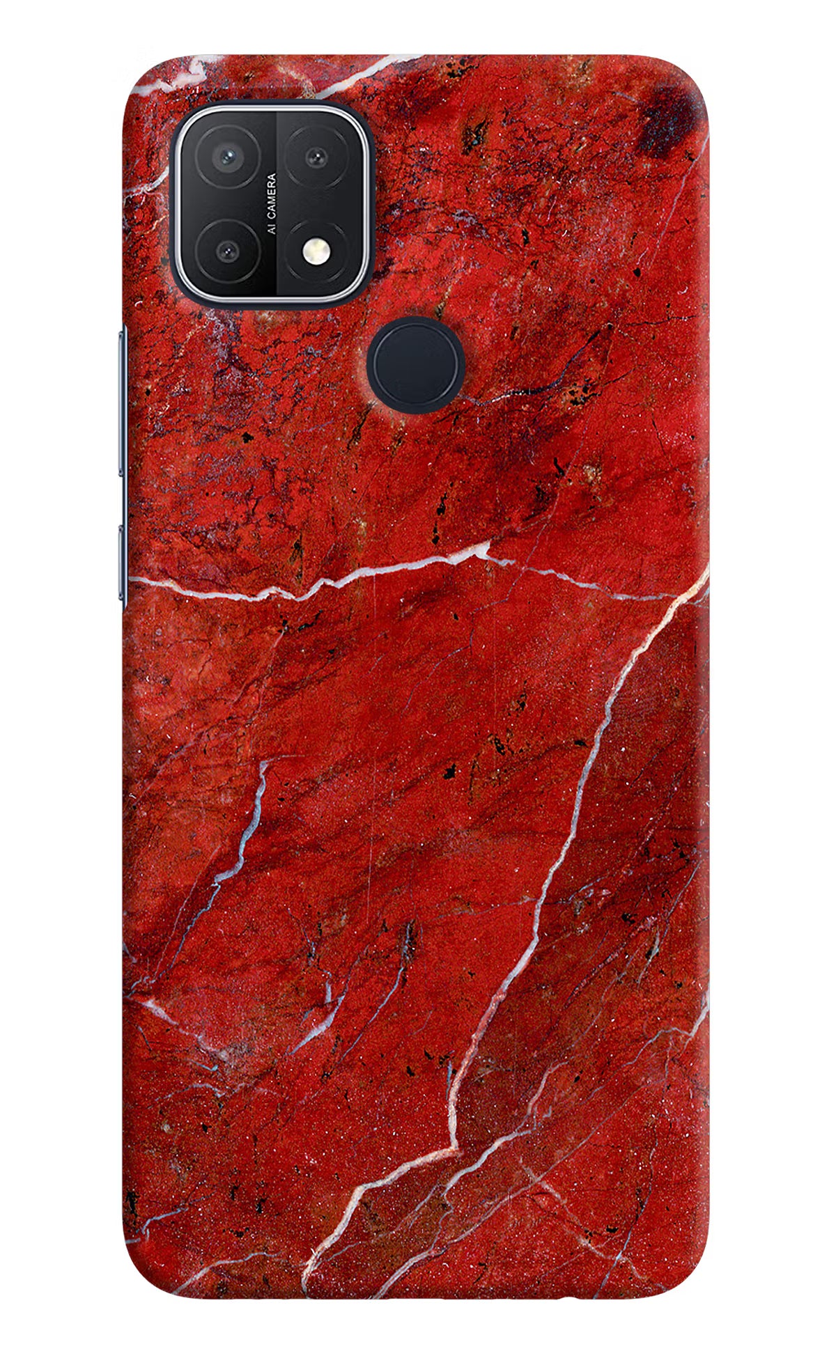 Red Marble Design Oppo A15/A15s Hard Case Back Cover by Casekaro