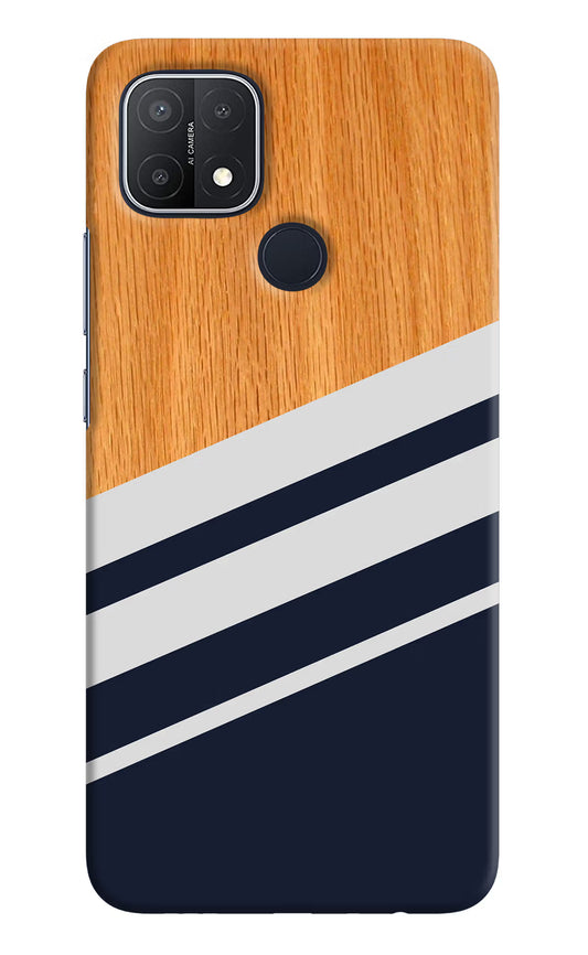 Blue and white wooden Oppo A15/A15s Hard Case Back Cover by Casekaro