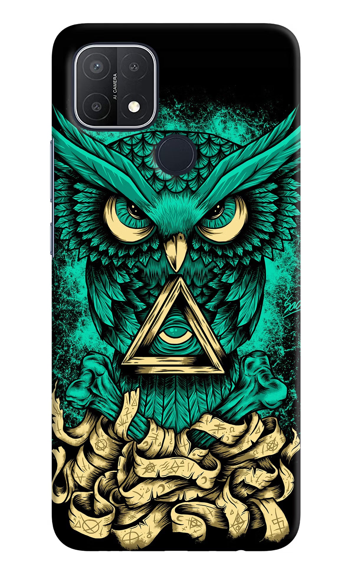 Green Owl Oppo A15/A15s Hard Case Back Cover by Casekaro
