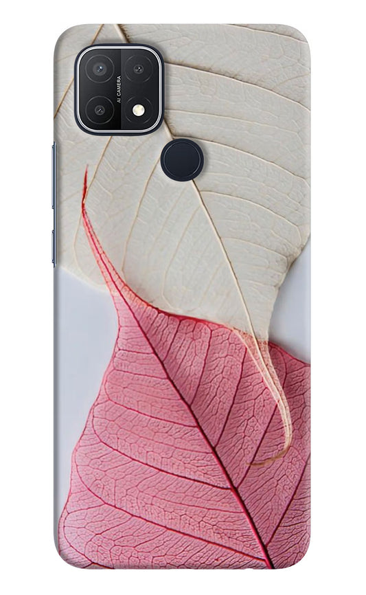 White Pink Leaf Oppo A15/A15s Hard Case Back Cover by Casekaro