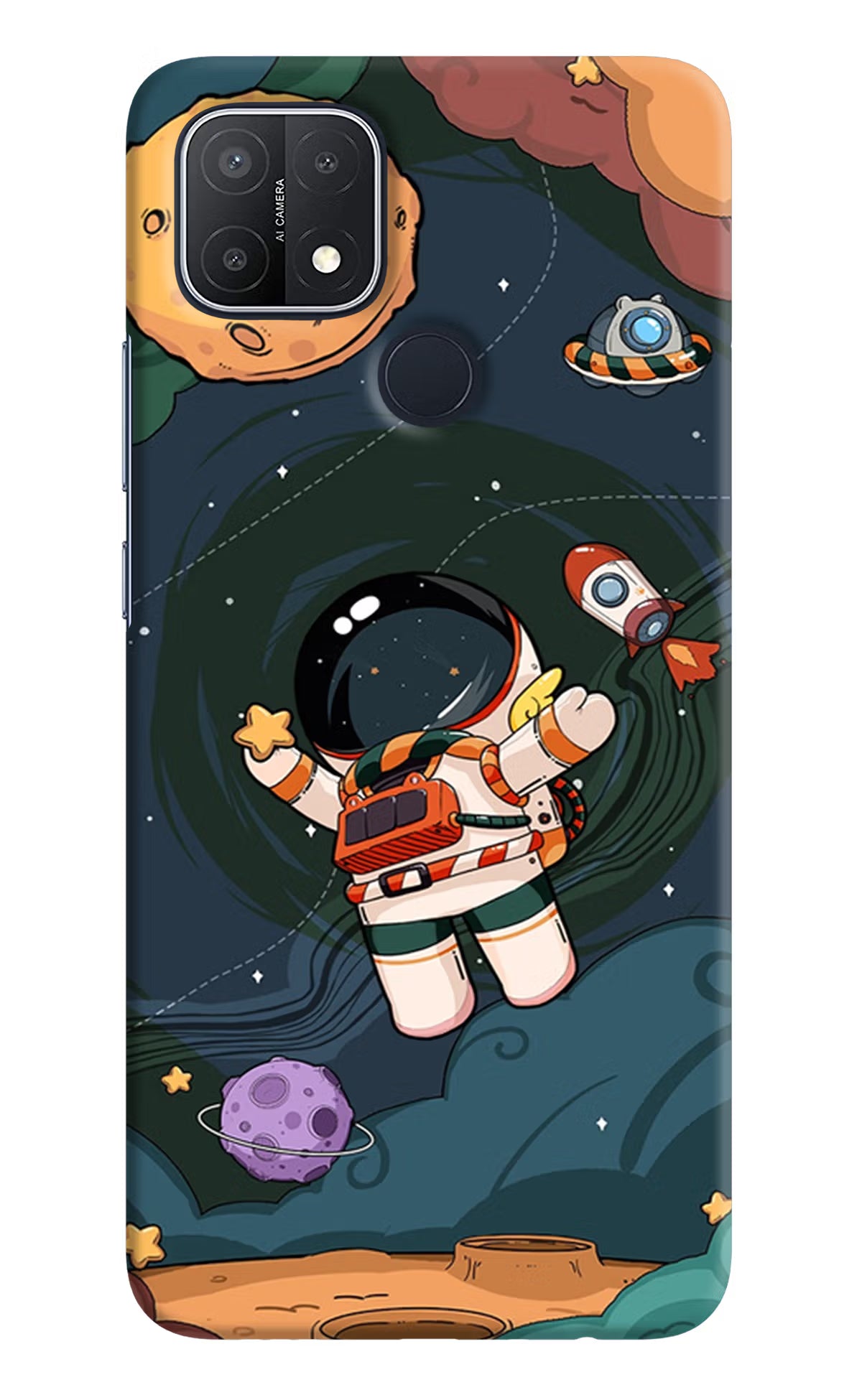 Cartoon Astronaut Oppo A15/A15s Hard Case Back Cover by Casekaro