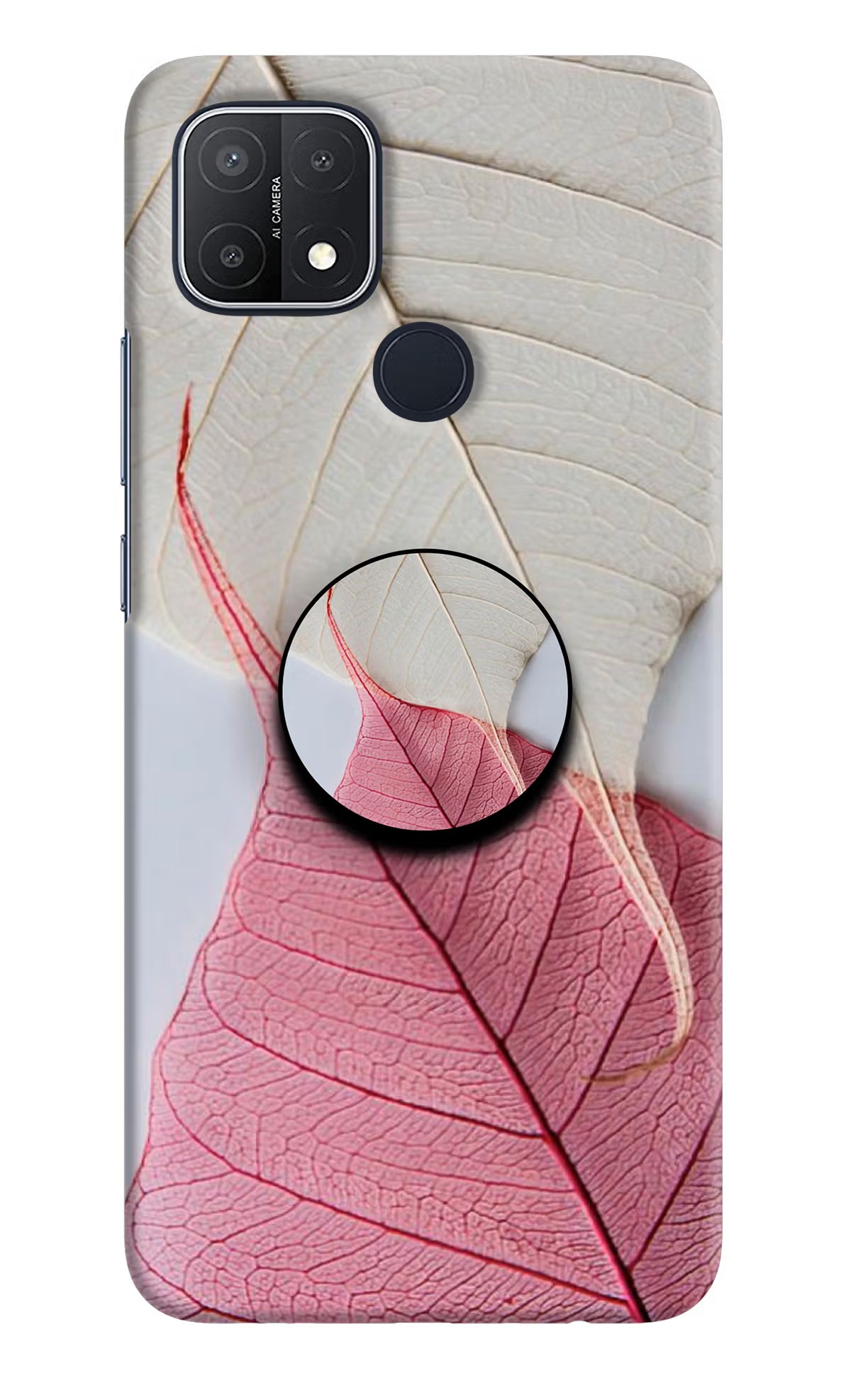 White Pink Leaf Oppo A15/A15s Pop Case by Casekaro