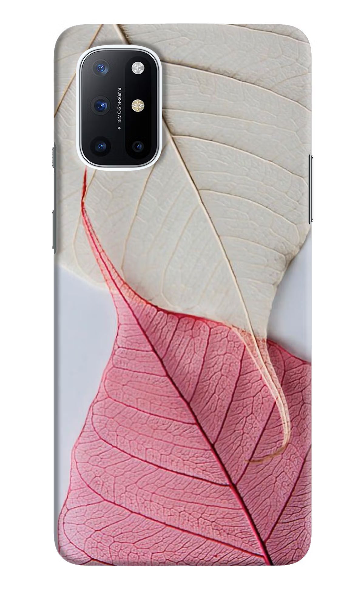 White Pink Leaf Oneplus 8T Hard Case Back Cover by Casekaro