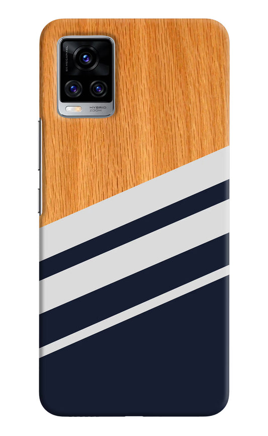 Blue and white wooden Vivo V20 Pro Hard Case Back Cover by Casekaro