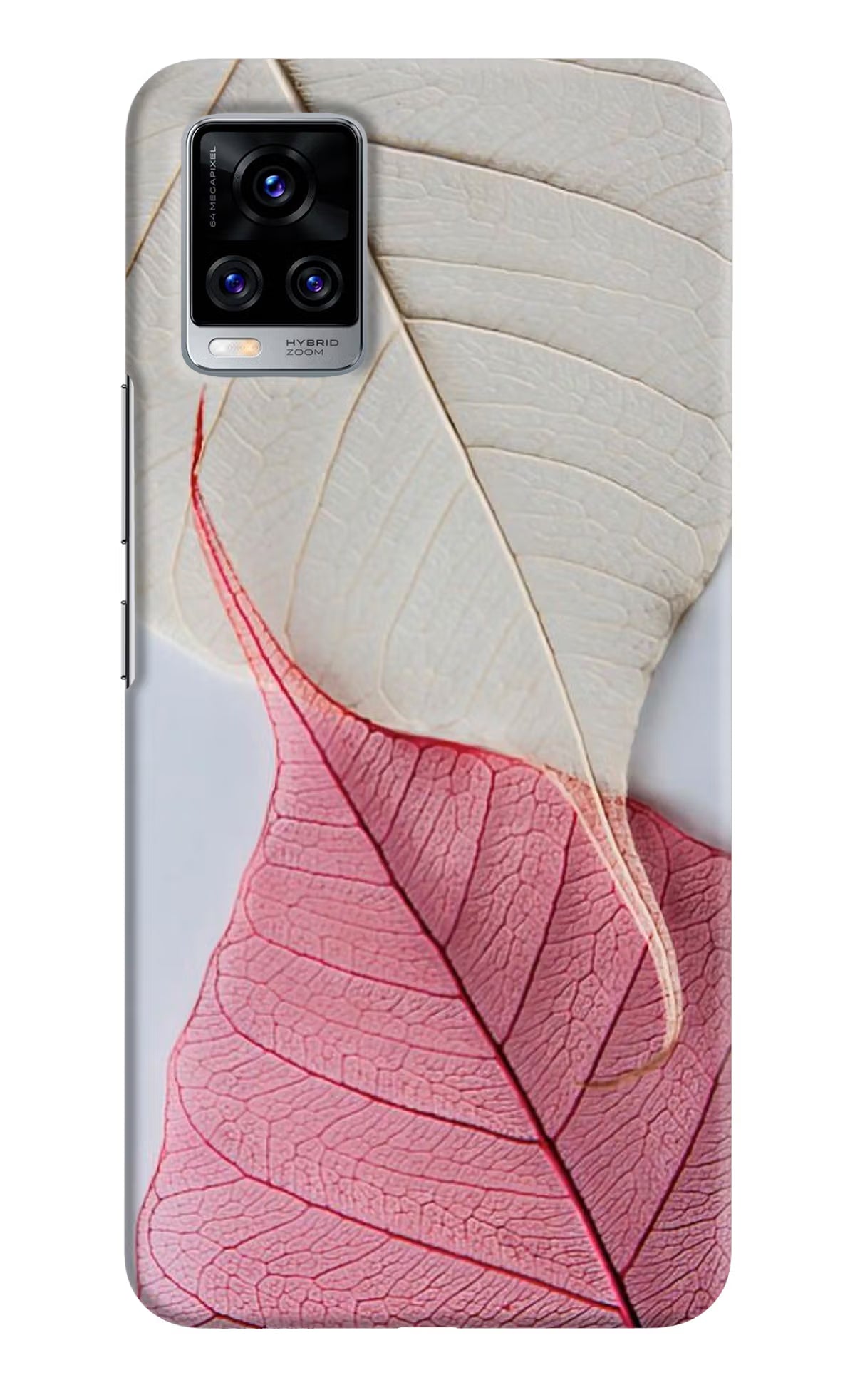 White Pink Leaf Vivo V20 Pro Hard Case Back Cover by Casekaro