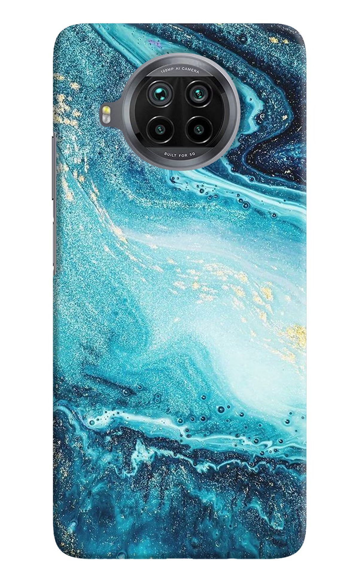 Blue Glitter Marble Mi 10i Hard Case Back Cover by Casekaro
