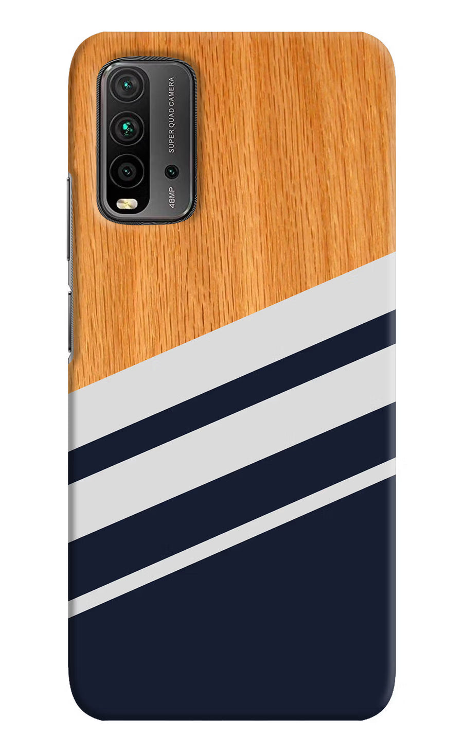 Blue and white wooden Redmi 9 Power Back Cover, Hard case