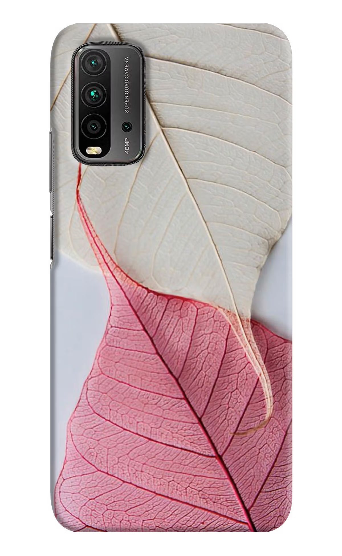 White Pink Leaf Redmi 9 Power Hard Case Back Cover by Casekaro