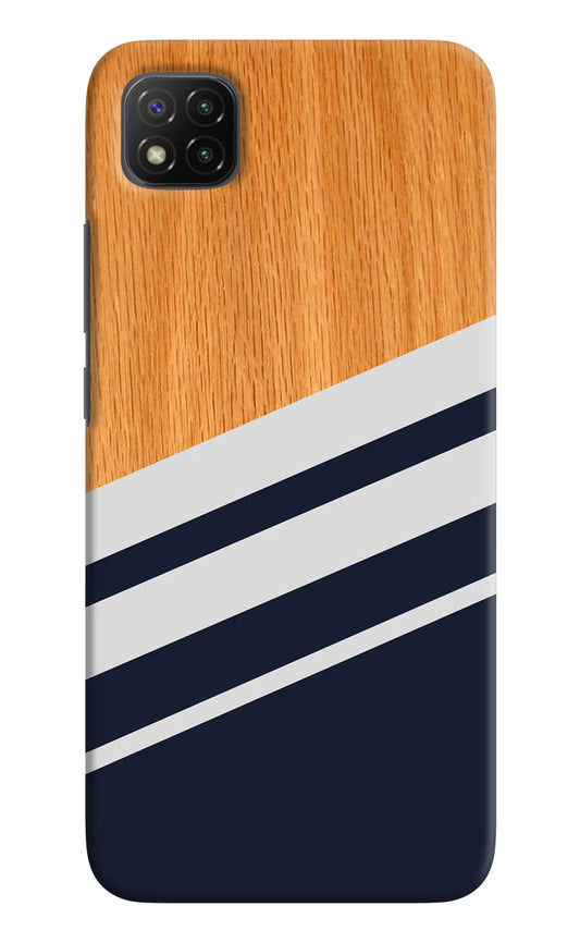 Blue and white wooden Poco C3 Hard Case Back Cover by Casekaro