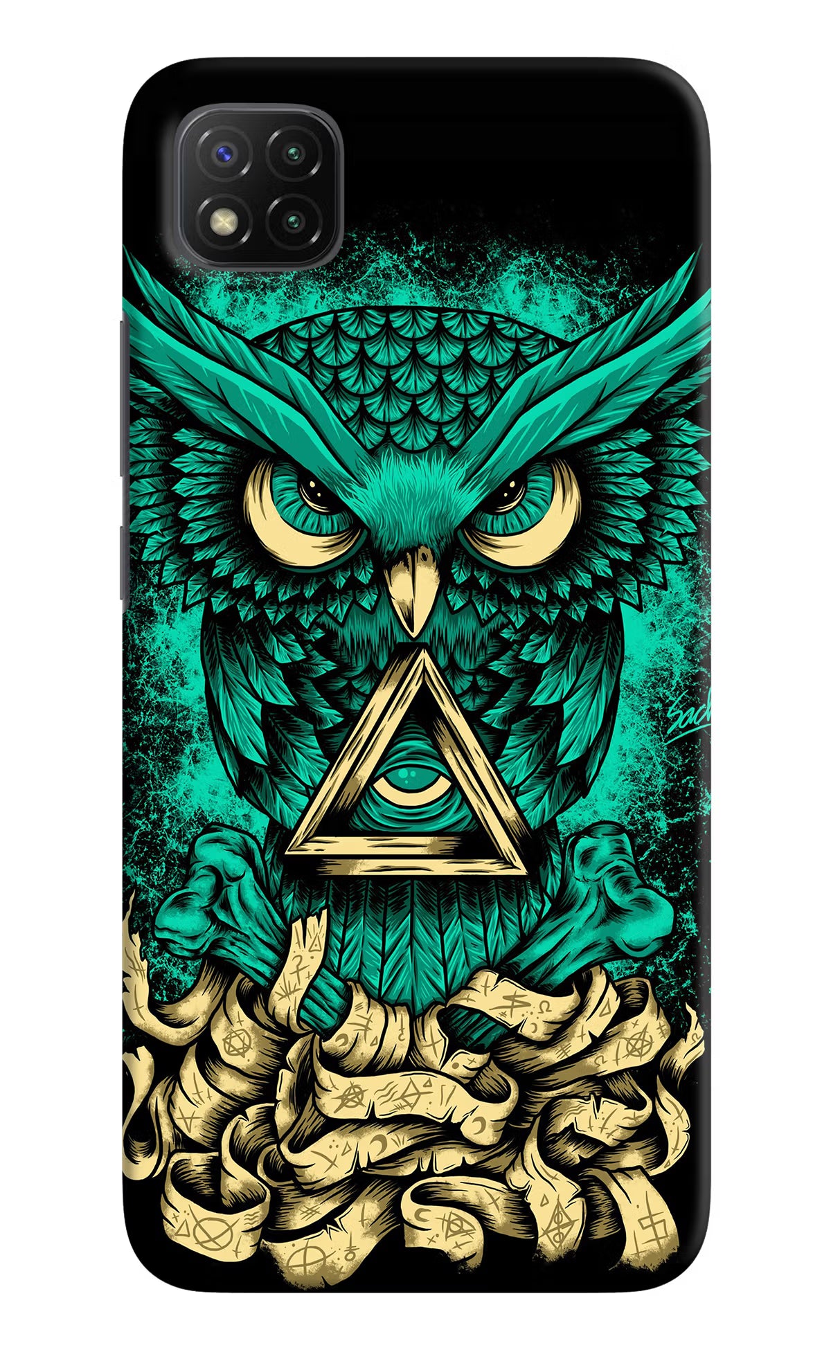 Green Owl Poco C3 Hard Case Back Cover by Casekaro