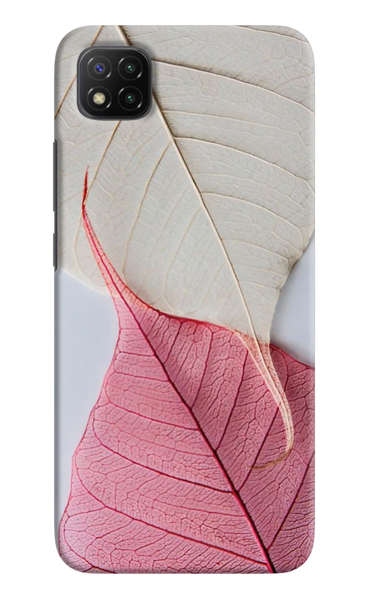 White Pink Leaf Poco C3 Hard Case Back Cover by Casekaro