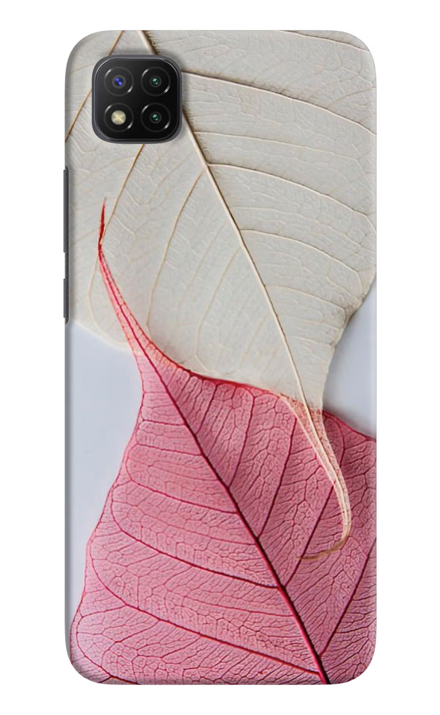 White Pink Leaf Poco C3 Back Cover, Hard case