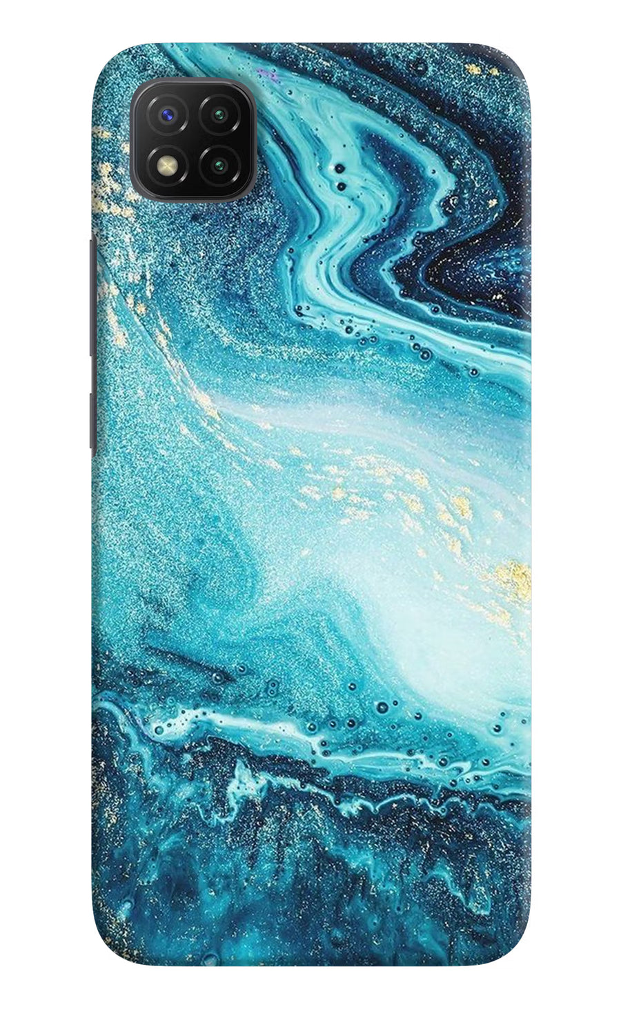 Blue Glitter Marble Poco C3 Back Cover, Hard case