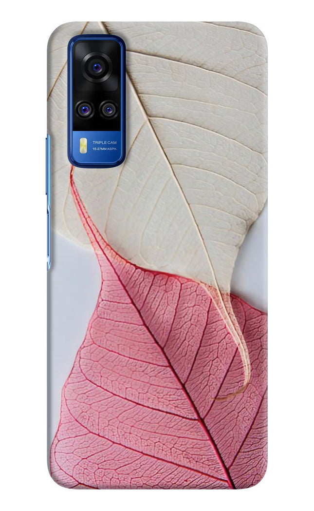 White Pink Leaf Vivo Y51A/Y51 2020 Hard Case Back Cover by Casekaro