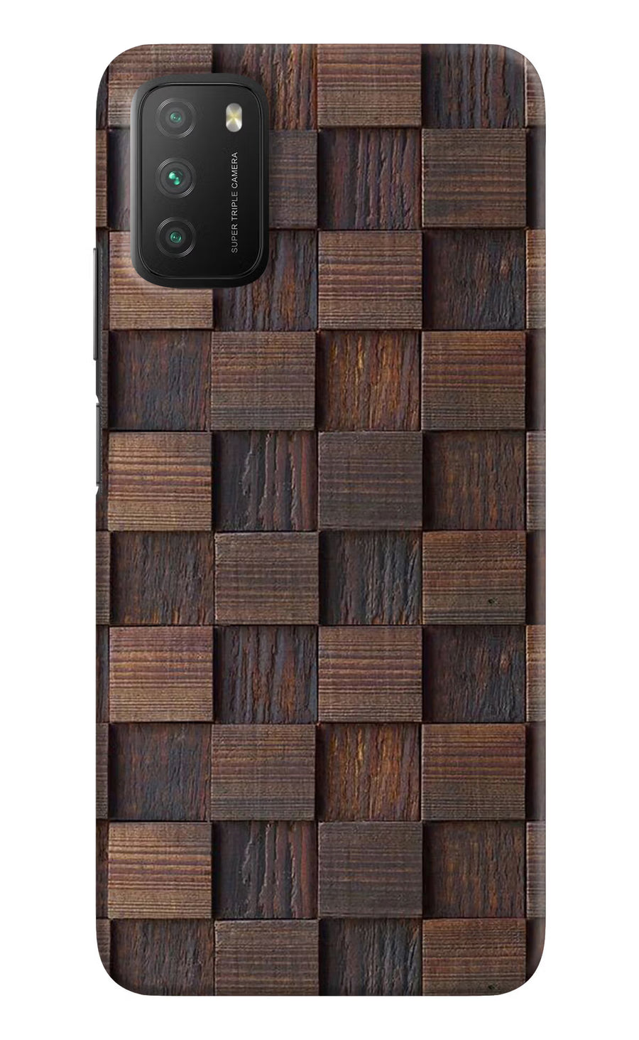Wooden Cube Design Poco M3 Back Cover, Hard case
