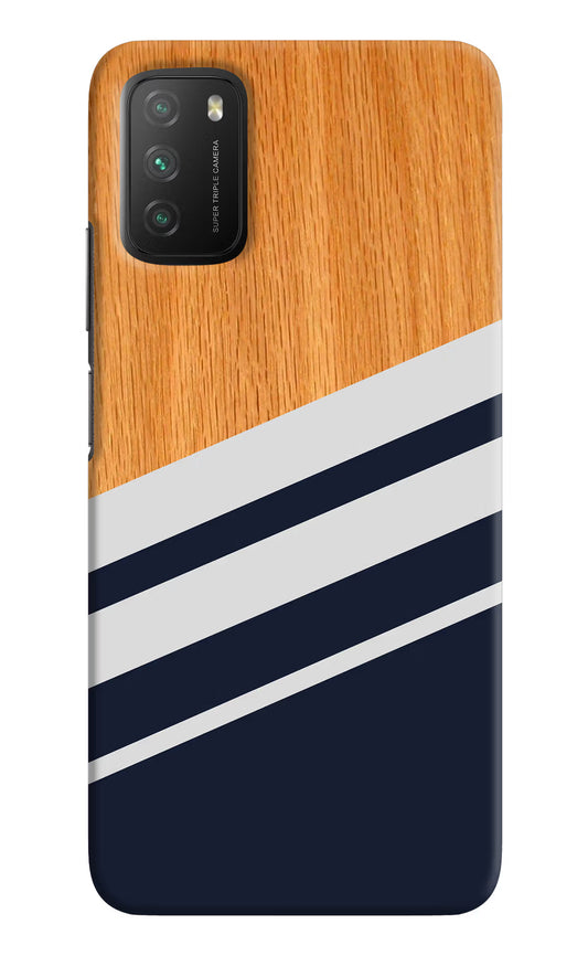 Blue and white wooden Poco M3 Hard Case Back Cover by Casekaro