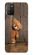 Teddy Wooden Poco M3 Hard Case Back Cover by Casekaro