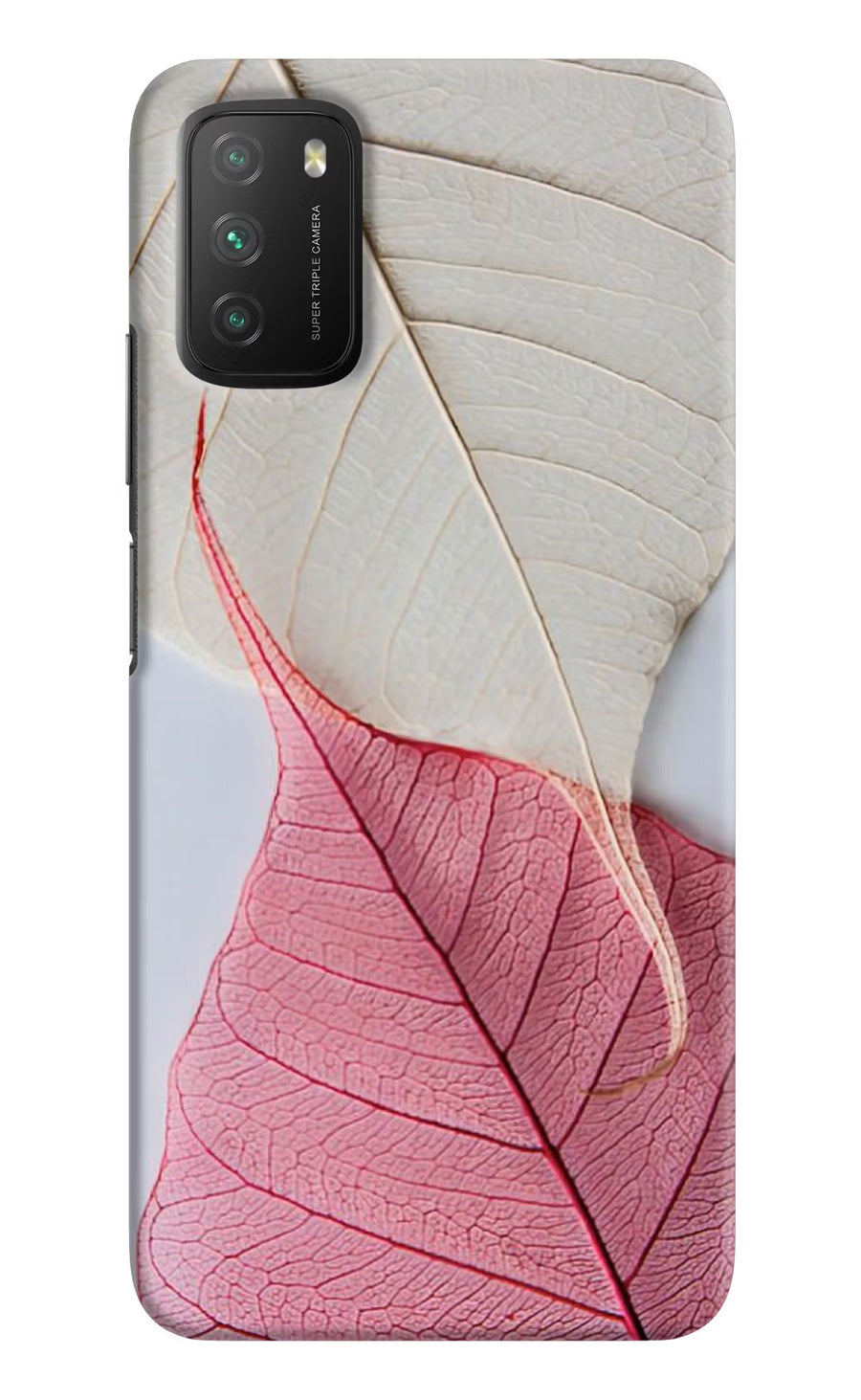 White Pink Leaf Poco M3 Back Cover, Hard case
