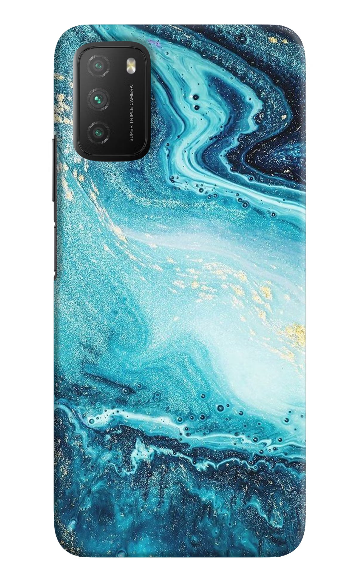 Blue Glitter Marble Poco M3 Hard Case Back Cover by Casekaro