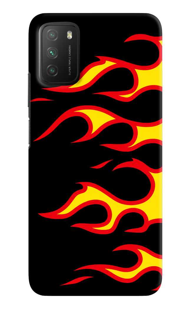 Side Sweep Flames Poco M3 Hard Case Back Cover by Casekaro