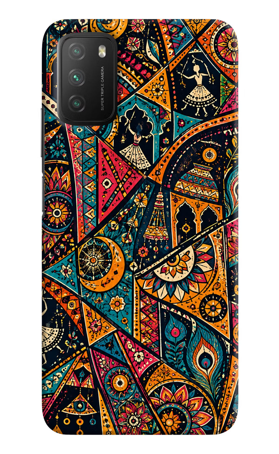 Folk Print Poco M3 Back Cover, Hard case