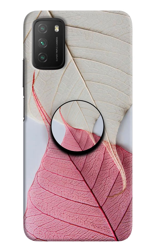 White Pink Leaf Poco M3 Pop Case by Casekaro