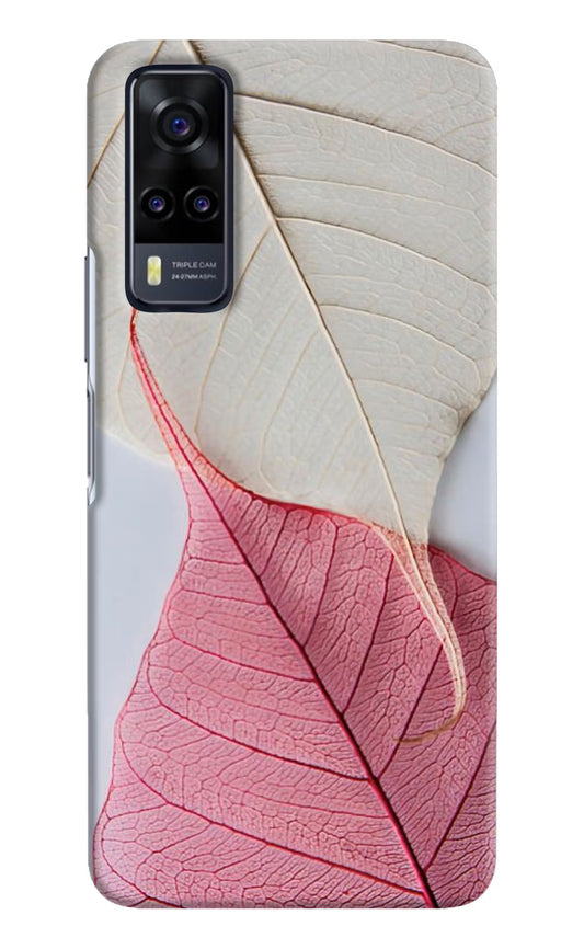 White Pink Leaf Vivo Y31 Hard Case Back Cover by Casekaro