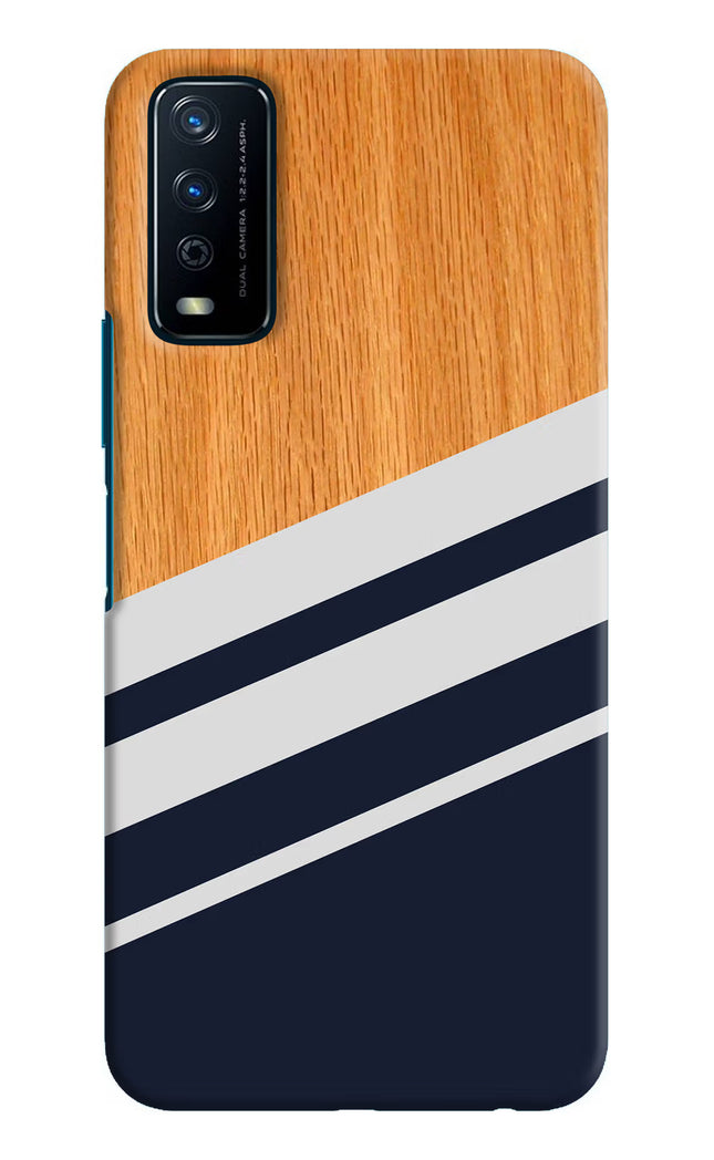 Blue and white wooden Vivo Y12s Hard Case Back Cover by Casekaro