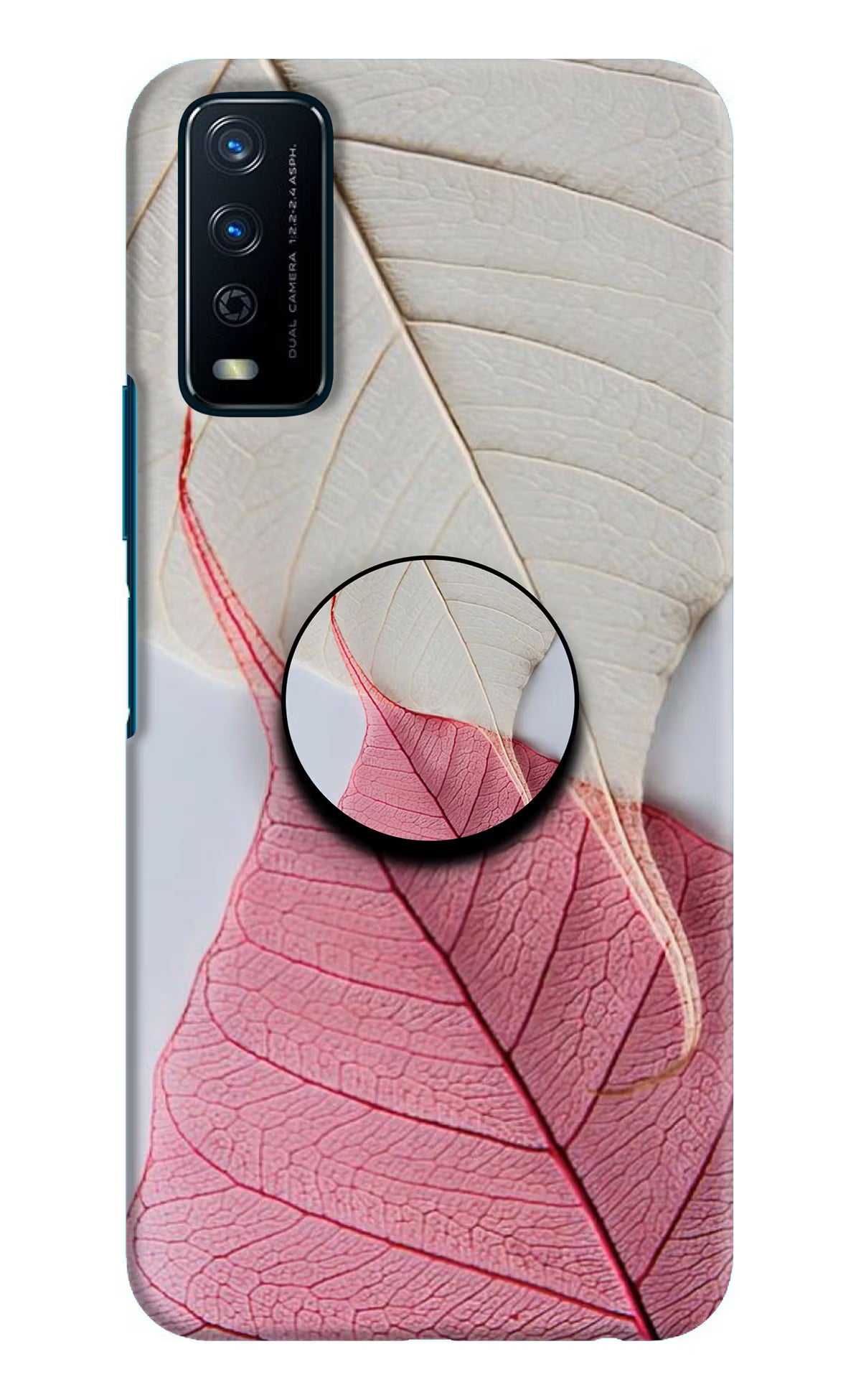 White Pink Leaf Vivo Y12s Pop Case by Casekaro