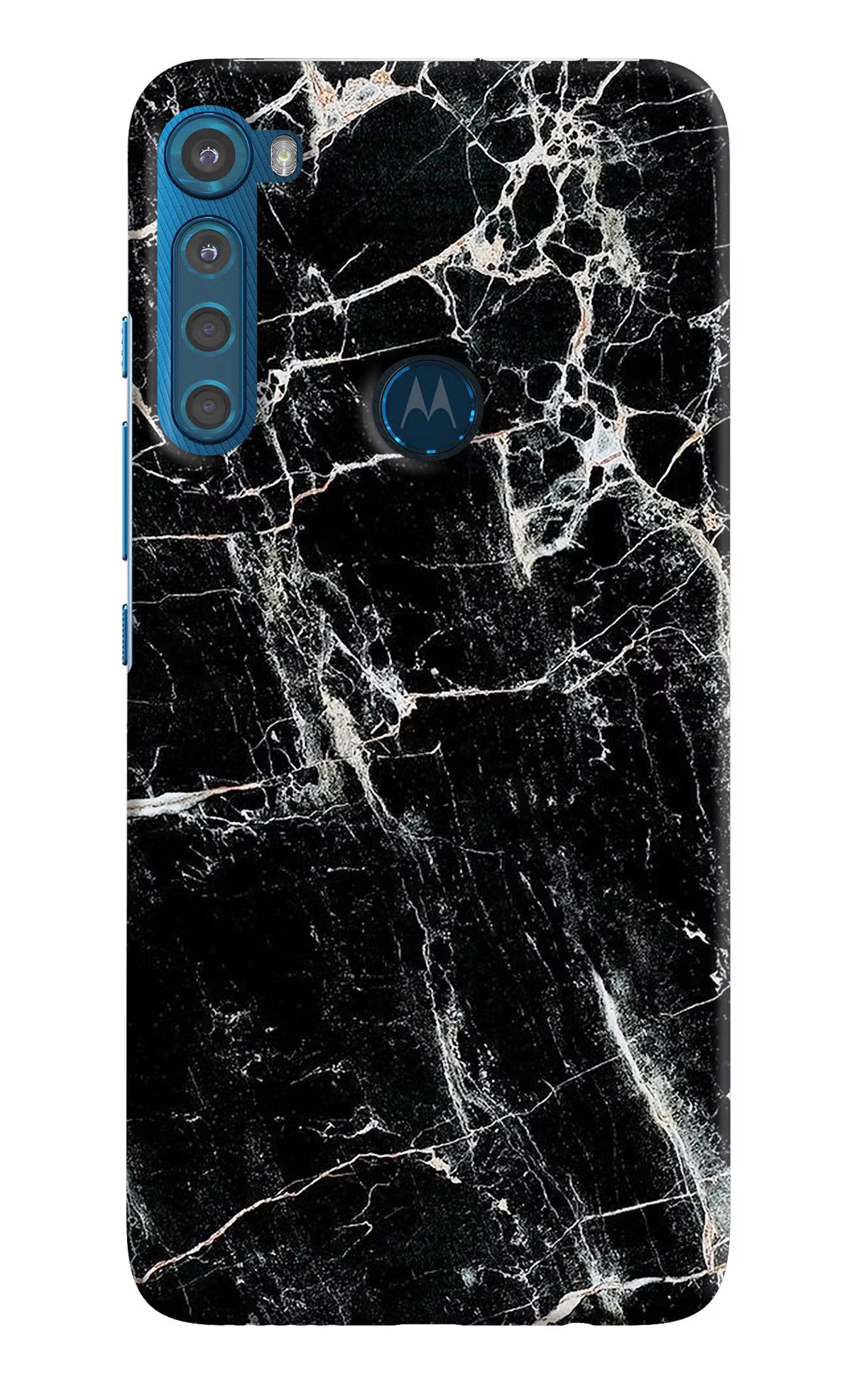 Black Marble Texture Motorola One Fusion Plus Hard Case Back Cover by Casekaro