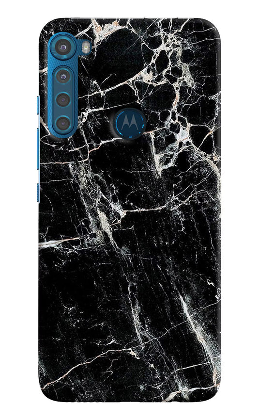 Black Marble Texture Motorola One Fusion Plus Hard Case Back Cover by Casekaro
