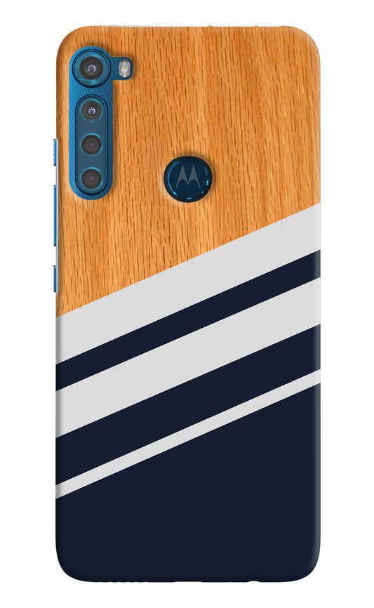 Blue and white wooden Motorola One Fusion Plus Hard Case Back Cover by Casekaro