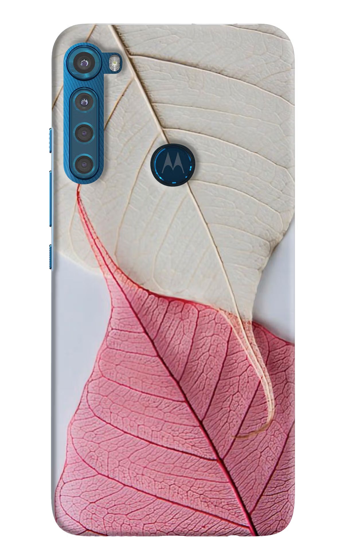 White Pink Leaf Motorola One Fusion Plus Hard Case Back Cover by Casekaro