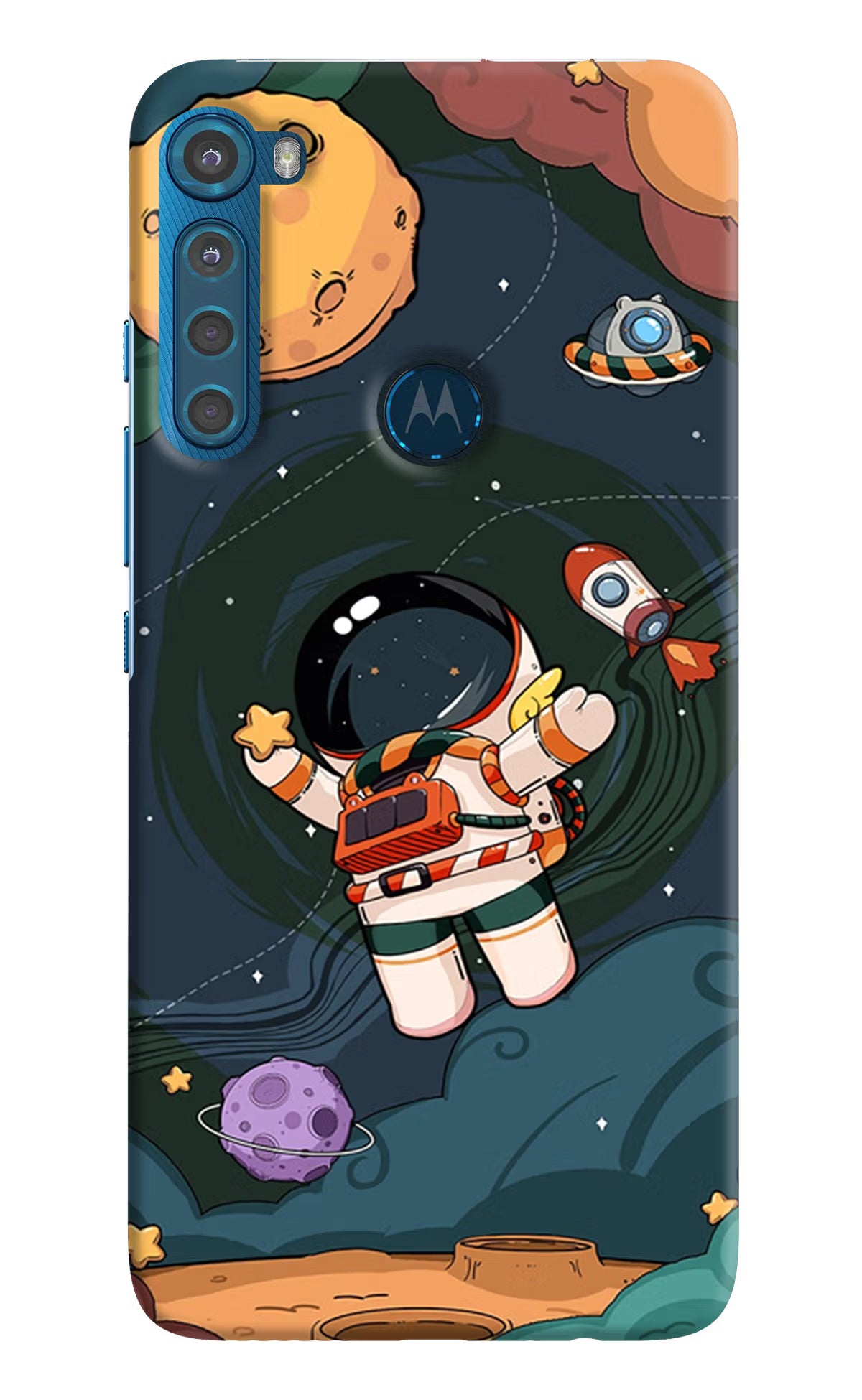 Cartoon Astronaut Motorola One Fusion Plus Hard Case Back Cover by Casekaro