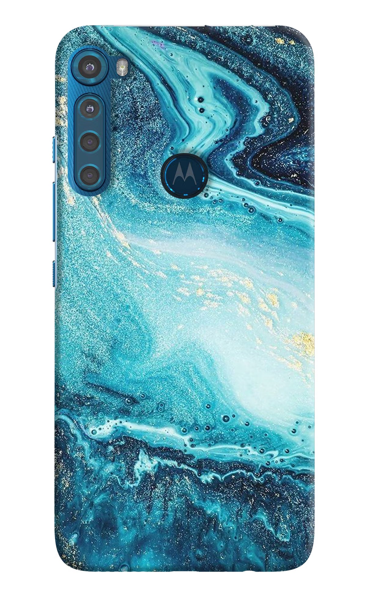 Blue Glitter Marble Motorola One Fusion Plus Hard Case Back Cover by Casekaro