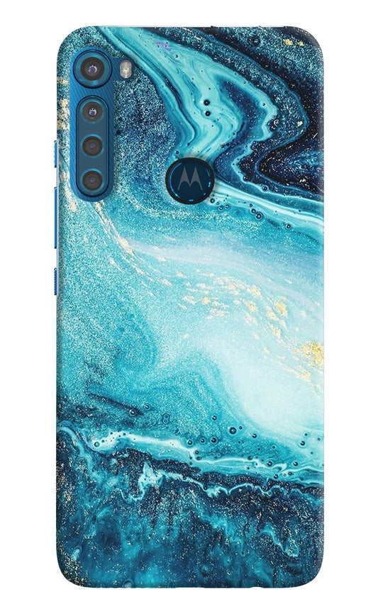 Blue Glitter Marble Motorola One Fusion Plus Hard Case Back Cover by Casekaro