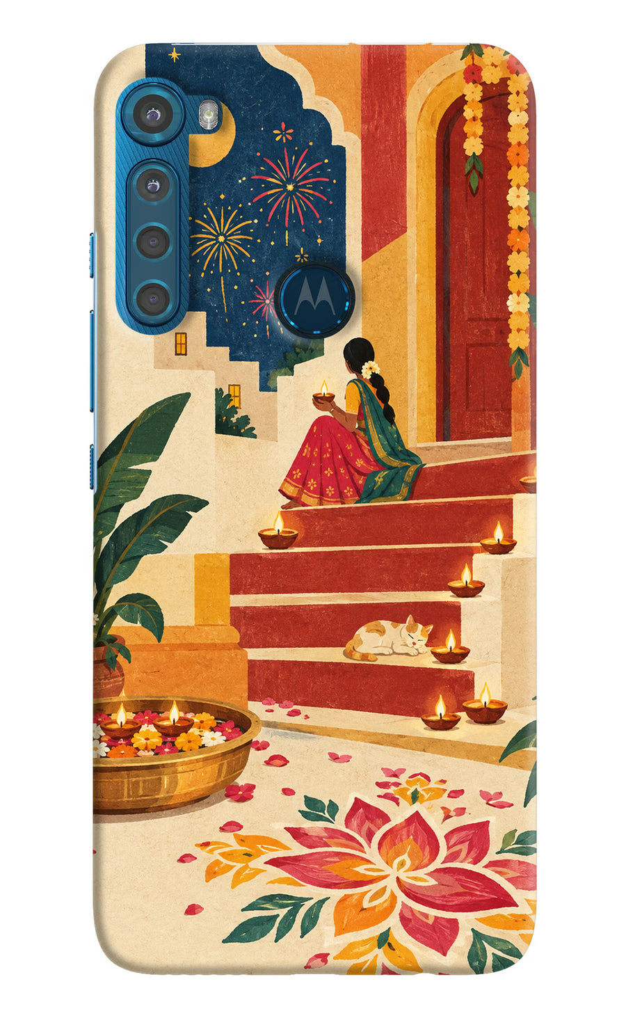 Diwali Rangoli Motorola One Fusion Plus Back Cover, Hard case