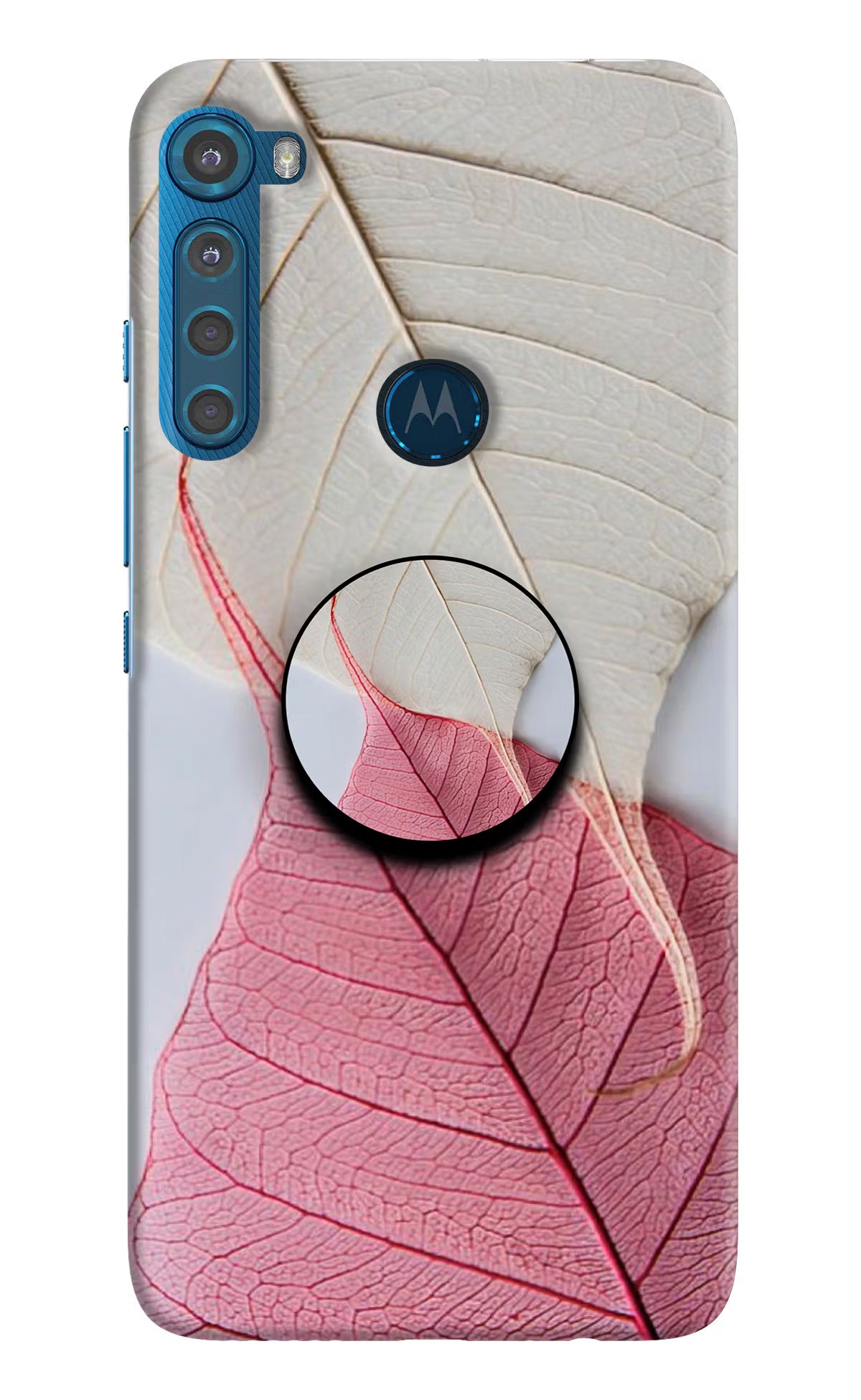 White Pink Leaf Motorola One Fusion Plus Pop Case by Casekaro