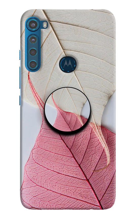 White Pink Leaf Motorola One Fusion Plus Pop Case by Casekaro