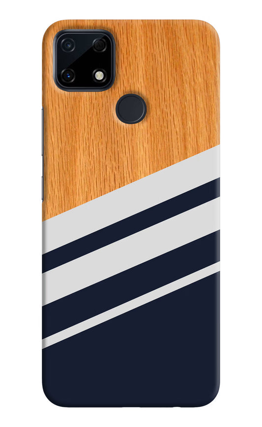 Blue and white wooden Realme Narzo 30A Hard Case Back Cover by Casekaro
