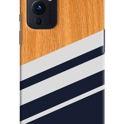 Blue and white wooden Oneplus 9 Hard Case Back Cover by Casekaro