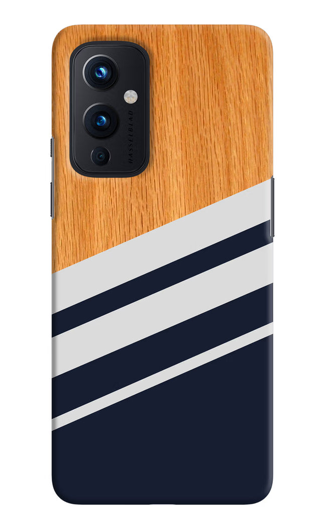 Blue and white wooden Oneplus 9 Hard Case Back Cover by Casekaro