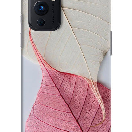 White Pink Leaf Oneplus 9 Hard Case Back Cover by Casekaro