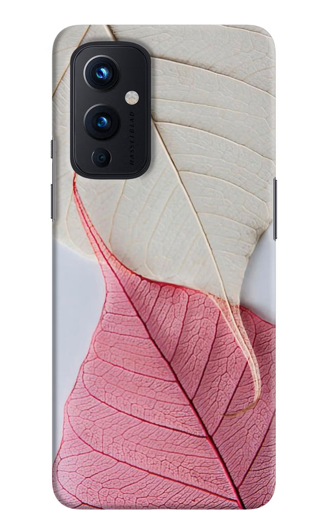 White Pink Leaf Oneplus 9 Hard Case Back Cover by Casekaro