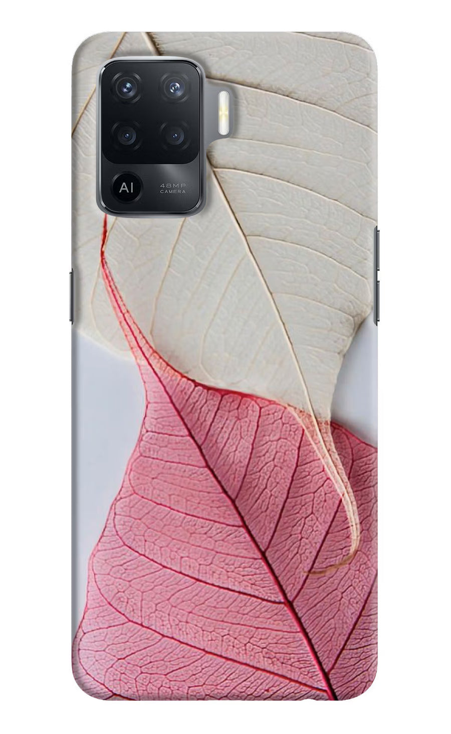 White Pink Leaf Oppo F19 Pro Back Cover, Hard case