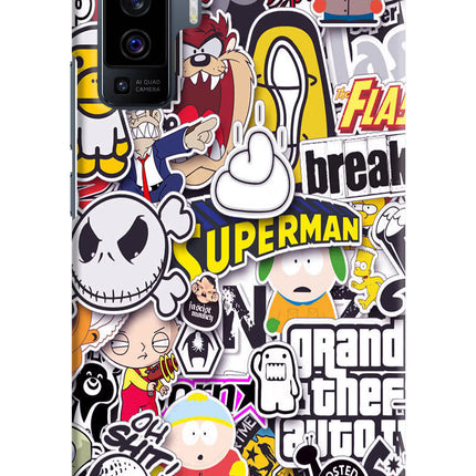 Sticker Bomb Vivo X50 Hard Case Back Cover by Casekaro