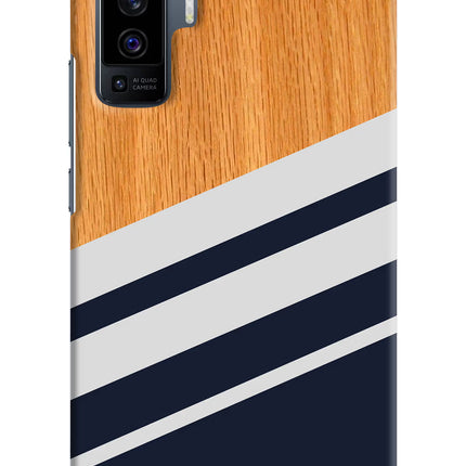 Blue and white wooden Vivo X50 Hard Case Back Cover by Casekaro